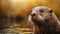 Autumn Otter: A Detailed Portrait In Golden Light