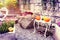 Autumn outdoor decoration with colorful pumpkins