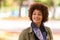 Autumn outdoor portrait of beautiful African American young woman - Black people