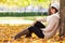 Autumn outdoor portrait of beautiful young woman - Caucasian people