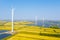 Autumn paddy fields and wind turbines