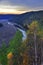 Autumn panorama of the bend of the Irgina river from the top of Vakutin stone