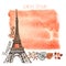 Autumn Paris.Eiffel tower,watercolor splash,leaves