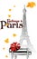 Autumn in Paris. Illustration on an abstract striped background with the inscription in French. Isolated on a white background.