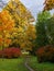 Autumn park alley bench autumn landscape