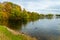 Autumn Park in Pushkin. Large pond. Saint-Petersburg. Morning.