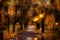 Autumn park in the rain through the wet window, Prague, Czech Republic