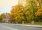 Autumn Park in Tsarskoye Selo. The road along the autumn trees and the Hermitage kitchen, Catherine Park, Tsarskoe Selo, Saint