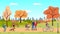 Autumn park. Walking people. Flat vecor illustration