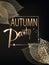Autumn party banner with golden letters and skeleton leaves.
