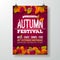 Autumn Party Flyer Illustration with falling leaves and typography design on doodle pattern background. Vector Autumnal