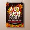 Autumn Party Flyer Illustration with falling leaves and typography design on doodle pattern background. Vector Autumnal