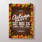 Autumn Party Flyer Illustration with falling leaves and typography design on vintage wood background. Vector Autumnal