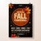 Autumn Party Flyer Illustration with falling leaves and typography design on vintage wood barrel. Vector Autumnal Fall