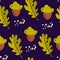 Autumn pattern with acorns, oak leaves and points on dark background. Ornament for textile and wrapping. Vector