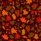 Autumn Pattern with acorns. Seamless with fall leaves in red, brown, yellow color. Forest seasonal print with natural