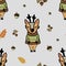 An autumn pattern with a cute hand-drawn deer character