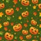 Autumn pattern with multicolor leaves and Halloween pumpkins