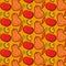 Autumn pattern with pumpkins, apples and carrots. Hand drawn vector illustration