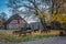 Autumn picnic. Courtyard landscape. Slokenbeka manor.