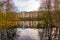 Autumn pictures with reflections in the water in autumn light