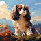 Autumn Pixel Art: Vibrant 8bit Cavalier King Charles Spaniel Painting