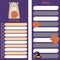 Autumn planner organizer with cute bear with pumpkin for Halloween holiday on purple background with witch hat. A set of