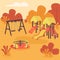 Autumn play area flat color vector illustration