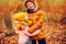 Autumn portrait of happy kids, brother and sister