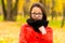 Autumn portrait Korean girl in glasses