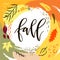 Autumn postcard with brush strokes, leaf silhouettes and lettering