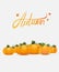 Autumn poster design with pumpkin heads and handwritten title. Vector illustration.