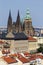 Autumn Prague City with gothic Castle and the colorful Nature with Trees from the Hill Petrin, Czech Republic