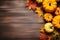 Autumn Pumpkin Decor Flatlay on Wooden Table AI Generated