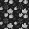 Autumn pumpkin, leaves hand drawn images. White silhouttes on dark background. Seamless pattern