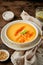 Autumn pumpkin soup with smoked paprika, pine nuts, vegetarian dish