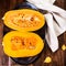 Autumn pumpkin on wooden table with yellow leaves. Beautiful autumn Pumpkin thanksgiving background