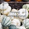 Autumn pumpkins from above. Thanksgiving family dinner greeting card design. Happy harvest concept