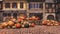 Autumn pumpkins at country market in small village