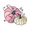 Autumn pumpkins cute hand drawn illustration. Adorable kawaii double composition