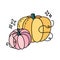Autumn pumpkins cute hand drawn illustration. Adorable kawaii double composition.