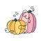 Autumn pumpkins cute hand drawn illustration. Adorable kawaii double composition