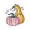 Autumn pumpkins cute hand drawn illustration. Adorable kawaii double composition