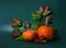 Autumn pumpkins with maple leaves