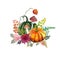 Autumn pumpkins, mushrooms, fall leaves, flowers watercolor composition isolated on white Colorful Thanksgiving floral arrangement