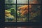 Autumn Rain in Japan: View Through Vintage Wood Window Cozy Indoor Perspective Rainy Weather Background Wallpape Generative AI