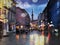 Autumn  rain  people walk with umbrellas city night light blurred on wet pavement In Tallinn Old Town Travel To Estonia