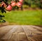 Autumn red apple . Wooden table  background