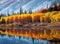 Autumn Reflection of Aspen Trees in Colorado, United States. Generative AI