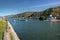 Autumn on the Rhine river with views of Pfalzgrafenstein and Gutenfels castles, near town Kaub